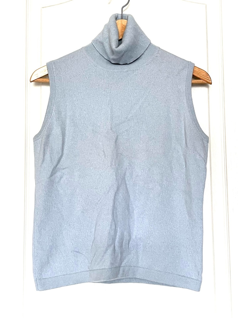 Made In Italy 100% Cashmere Sleeveless Turtleneck Top Blue XL Luxury Knitwear